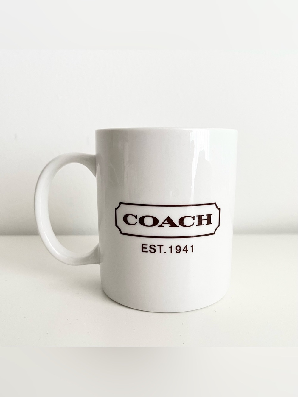 Vintage Coach Est. 1941 Leather Company Porcelain Mug White Linyi Silver Phoenix